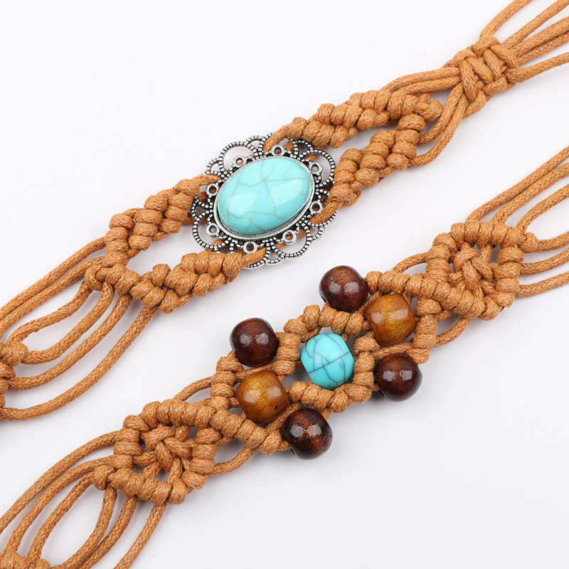 Boho Turquoise Belt for Women – Hand-Woven Braided Beaded  display picture 1