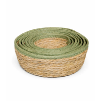 Ensemble de 7 paniers ronds emboîtables tressés à la main en jonc de mer naturel avec bord coloré, organisateur tressé, panier cadeau, panier en corde de coton
