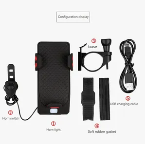 USB ricaricabile faro bicicletta elettrico corno bicicletta power bank porta telefono campana luce bici