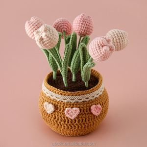 Handmade Knitted Artificial Crochet Tulip Flower Pot Plant Home Decoration for <b>Graduation</b> and Halloween - Product Image 4
