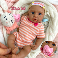 30 cm Realistische Erwachsene Mädchenpuppe LouLou mit Dunkler Haut, Weiche Silikon-Reborn-Babypuppe, Lebensechtes Neugeborenes, Süßes Geburtstagsgeschenk, Kinderspielzeug