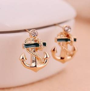 Boucles d'oreilles en acier inoxydable à quartz scintillant de style marin bleu marine à la mode coréenne - Product Image 2