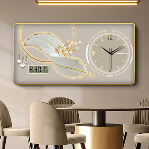Fabbrica all'ingrosso temperatura data decorazione ristorante paesaggio di lusso moderno cristallo porcellana pittura orologio <span class=keywords><strong>vetro</strong></span> arte parete - Product Image 2