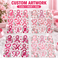 Autocollant personnalisé de sensibilisation au cancer du sein avec motifs de ruban rose sur film de transfert UV pour application décorative sur surface