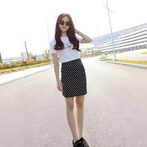 High Waist Black Polka Dot Midi Skirt Women's Summer Korean Style Elegant Slimming Retro Hong Kong Short Skirt Set Two Piece - Product Image 2