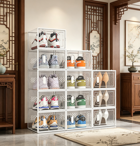 Wholesale High Strength PET Dust-Proof Foldable Clear Shoe Storage Container for Home Closet - Product Image 6