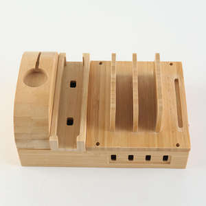 Station de charge pour tablette en bois de bambou avec boîte de rangement pour câble rétractable, support de stationnement et puissance de sortie de 1,5 W - Product Image 2