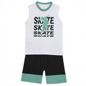 Ensemble débardeur et short en coton pour garçons, sans manches, imprimé graphique skate, tenue décontractée, 8-13 ans - Product Image 2