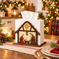 Décoration de table de Noël Pafu, décoration de la maison, scène de la Nativité religieuse, porte-mouchoirs en papier, porte-serviettes en bois de Noël