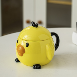 Hand Painted Cartoon Chick Shape Ceramic <strong>Mug</strong> with Lid - <strong>Easter</strong> Coffee Tea Cup Custom Wholesale - Product Image 5
