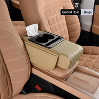 Coussin d'accoudoir de voiture 5 en 1 CARFU en cuir Nappa, coussin rehausseur de console centrale avec porte-gobelet, boîte à mouchoirs et poche de rangement