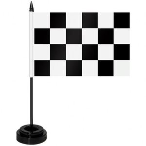 Bandera de Escritorio a Cuadros Blancos y Negros de 12 Pulgadas, Asta de PVC Sólido, Banderas de Mesa de Oficina Mini de Poliéster Ecológico con Base Negra - Product Image 1