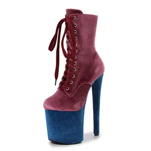 Trendy Velvet Stilettos 20 CM High Heels Ladies Boots Sexy Pole Dance Platform Shoes Comfortable Ankle Boots Women