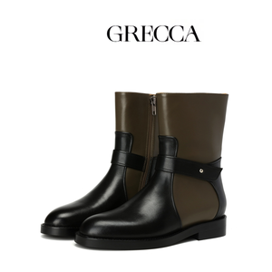 موضة جديدة قصيرة بكعب عالٍ للنساء من أجل تدفئة أصبع القدم المستديرة جلد أصلي تصميم علوي للخريف/الشتاء - Product Image 3