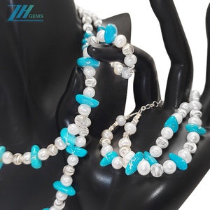 Conjunto de turquesa Perla natural y turquesa Premium Match S925 Joyería de plata Diseño original Hecho a mano - Product Image 3
