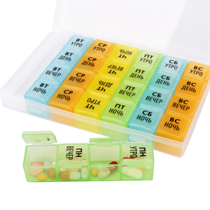 7 Days Portable PP Rectangular Medicine Box 21 Grids Colorful Pill Organizer & Reminder Case