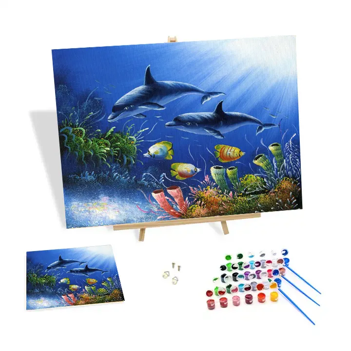 Diy Schilderij Op Nummer Kit Dolfijnen In De Zeedieren Foto 'S Op Maat Schilderij Op Nummer 24 Kleuren Hot Sale