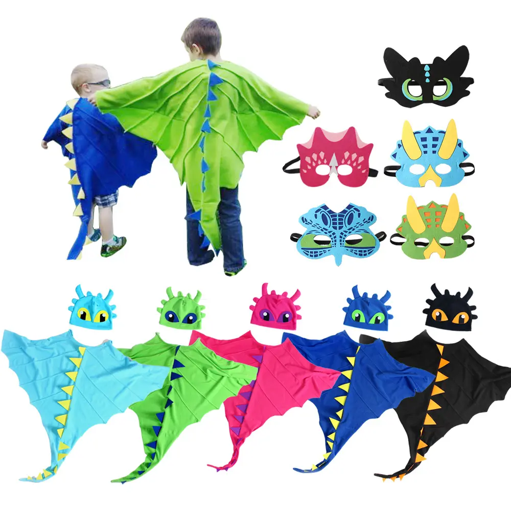 Fancy Dress Wings Kostuum Voor Kids Masker Dinosaurus Jurk Up Cape Kind Dino Verjaardagsfeestje Gunsten Halloween Geschenken Speelgoed