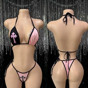 Conjunto de tres piezas para discoteca, microbikinis ajustados, ropa de bailarina exótica, atuendo de stripper - Product Image 1