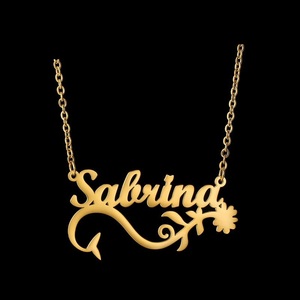 Collana da Donna Personalizzata con <span class=keywords><strong>Nome</strong></span> e <span class=keywords><strong>Fiore</strong></span>, in Acciaio Inossidabile Placcato Oro 18K, Catena Romantica con Incastonatura a Griffe, per Regali di Anniversario e Compleanno - Product Image 2