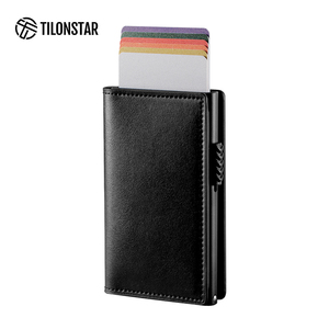 TILONSTAR TG305 Premium cuero aluminio negocios viaje crédito RFID bloqueo Pop Up tarjetero - Product Image 2
