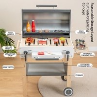 Set Mainan Panggangan BBQ Kayu Aksesori Makanan Bermain Pura-pura Dapur Anak-anak Set Permainan Edukasi Montessori Tempat Barbekyu Simulasi