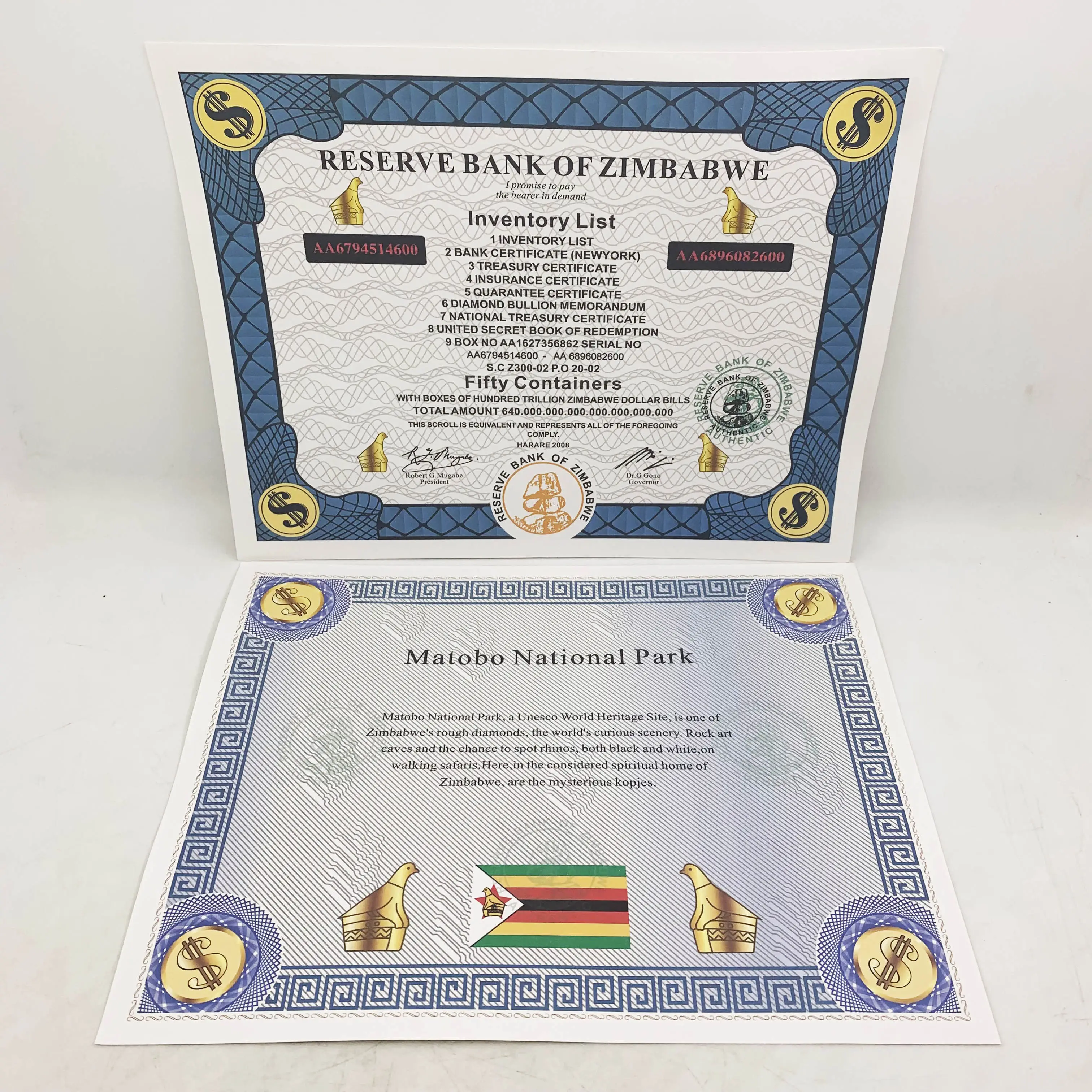 Spedizione gratuita Zimbabwe Fifty contenitori certificati per la raccolta e i regali zimbabwe blue scroll documenti da collezione