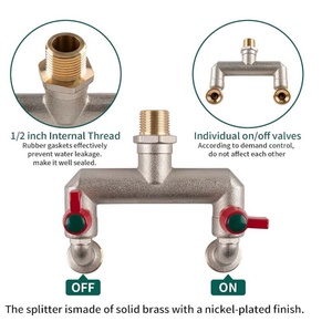 Distributeur de tuyau d'arrosage robuste en laiton, 2 voies, entrée 1/2 pouce et deux sorties 3/4 pouce, robinet distributeur à valve à bille pour tuyau de jardin - Product Image 3