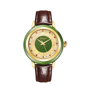 Reloj de lujo con esfera del zodiaco, jade Hetian, correa de cuero, reloj de cuarzo de moda para parejas, para hombres y mujeres - Product Image 2