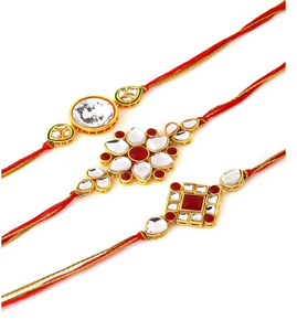 Elegant <b>Red</b> Gold Kundan Rakhi for Brother Traditional Raksha Bandhan Thread <b>Bracelet</b> Ethnic Festival Gift - Product Image 5