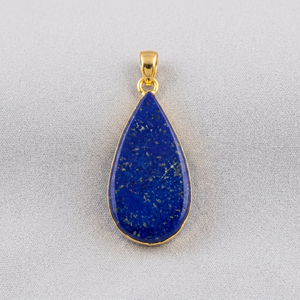 Pendentif en pierre précieuse naturelle Lapis Lazuli plaqué or en forme de goutte d'eau, fait main, vintage, bijoux pour femmes du Rajasthan - Product Image 1