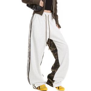 กางเกงวอร์มผ้าฝ้ายเฟรนช์เทอร์รี่เย็บลายพรางแบบ 3 แถบ สไตล์ฮิปฮอป เต้นรำ ทรงตรง หลวม มีเชือกผูกเอว สำหรับผู้ชาย ขายส่ง - Product Image 6