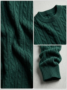 Top Quality LS O Neck Jacquard Knitted Cable Dark Mint 60% BCI Cotton 40% Recycled Polyester 12GG Mens <b>Pullover</b> <b>Sweater</b> - Product Image 3