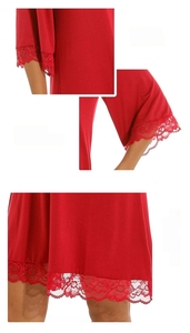 <strong>Women</strong> Sexy Lace V Neck Modal Cotton Nightgown Loose Seven Sleeve Plus Size Home Sleep Dress S 2XL - Product Image 4