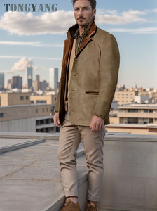 TONGYANG Retro Lapel Men's <strong>Coat</strong> Autumn and Winter Men's Casual Classic Button <strong>Coat</strong> Fashion Slim England <strong>Zipper</strong> Men's <strong>Coat</strong> - Product Image 6