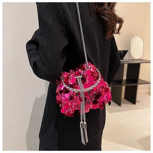 New Arrival Simple Lightweight Sequins Bucket <b>Bag</b> 2025 New Ladies Shinny Chain Tassel Tote Evening Crossbody <b>Bag</b> Female Party - Product Image 4