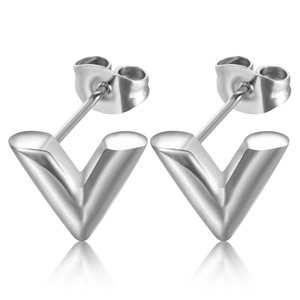 V Letter <b>Stud</b> <b>Earrings</b> 10MM Stainless Steel Gold Silver Rose Gold Fashion Simple Versatile <b>Earrings</b> For Women - Product Image 3