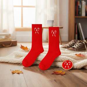 Red <b>Socks</b> for Boys Breathable and <b>Warm</b> with Sugarcane Embroidery Knitted in Nylon and Silk for Daily Use in All Seasons - Product Image 3