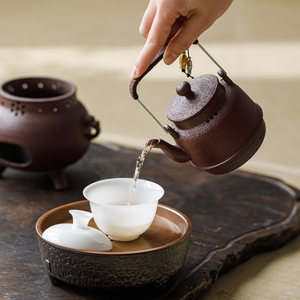 Ensemble chauffe-thé rétro Guanlan en poterie avec poignée, chauffe-thé extérieur alimenté à l'alcool - Product Image 4