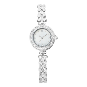 Montre bracelet de luxe pour femme avec diamants, boîtier rond en laiton, mouvement à quartz analogique, cadran de 30 mm, style élégant - Product Image 1