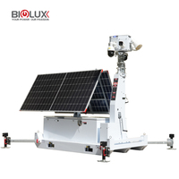 HiSKID Tour de vidéosurveillance solaire économique certifiée CE/ISO, étanche IP65, mât de 9 m, rotatif à 360°, autonomie de 5 jours, multi-tension