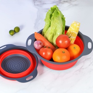 Foldable Drain <b>Basket</b> Round Silicone Fruit <b>Basket</b> Household 2 Pieces PP Material Foldable Design - Product Image 2