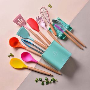 Utensilios de Cocina de Madera de Haya, Silicona de Grado Alimenticio, Juego de 12 Utensilios de Cocina con Soporte de Almacenamiento - Product Image 5