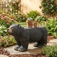 Statue d'ours noir en résine, décoration multifonctionnelle pour table d'appoint, jardin, cour et pelouse