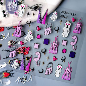 Pegatinas de Uñas con Diseño de Halloween, Película PET No Tóxica Personalizada, Decoración de Uñas 5D DIY con Diseño de Telaraña, Calavera y Bailarina - Product Image 4