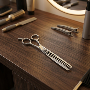 Tijeras de peluquería de acero inoxidable ASAP para adelgazar el cabello, para diestros, con punta roma, mango corto, corte de alambre CNC, dientes de tiburón, para perros - Product Image 4