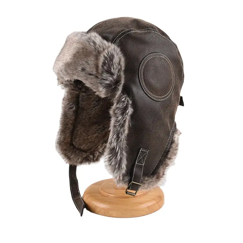 高品質パイロット男性女性冬トラッパー帽子厚く暖かい防風レザーアビエイターキャップイヤーフラップウィンタートルーパー