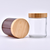 Kemasan Kosong Kustom 50ml 100ml 150ml 250ml 500ml Wadah Lilin Bulat Kaca Bening/Amber Dengan Tutup Bambu