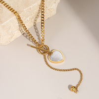 Collier PVD en acier inoxydable plaqué or 18 carats avec pendentif cœur et coquillage, fermoir OT, collier Y Lariat, bijoux de mode pour femmes, vente en gros