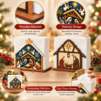 Décoration de table de Noël Pafu, décoration de la maison, scène de la Nativité religieuse, porte-mouchoirs en papier, porte-serviettes en bois de Noël